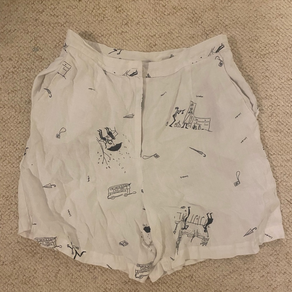Rafaelle Linen Print Beach Shorts Size 12